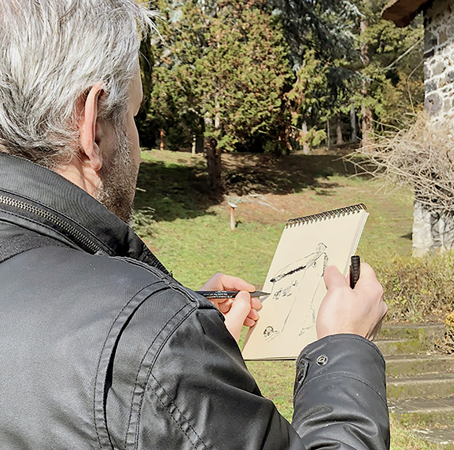Croquis sur le vif à Murol en février 2020