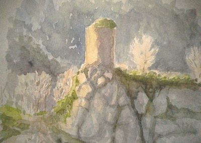 La tour d'Oriol - aquarelle peinte sur le motif